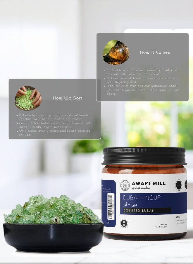 أباميك أوافي ميل دبي - لبان معطر برائحة نور (100 غرام (3.5 أونصة)) | مزيج من راتنج اللبان | نفحات العنبر والمسك الناعم | مناسب للمباخر التي تعمل بالفحم أو الكهرباء | بخور معطر للمنزل - Image 4